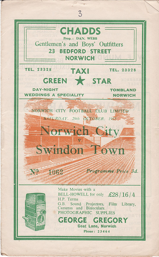 <b>Saturday, October 29, 1955</b><br />vs. Norwich City (Away)